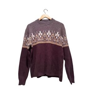 Vintage Jersild‎ Brown Fair Isle Knit Swiss Acrylic Sweater Size Large